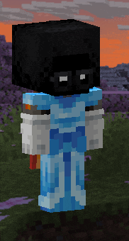 a minecraft character wearing a blue dress and gloves