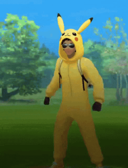 a man in a pikachu costume with sunglasses on