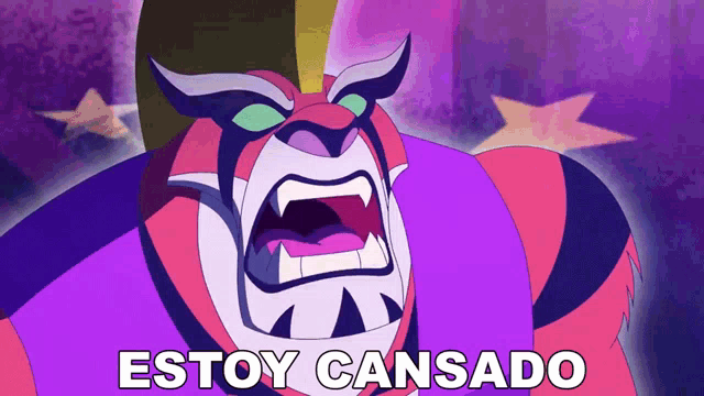 a cartoon character with the words estoy cansado written on the bottom