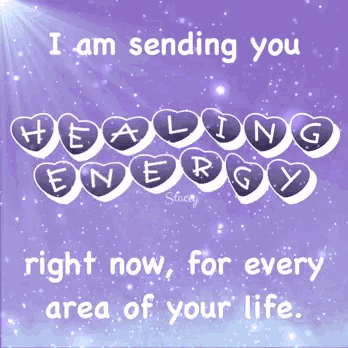a purple background with hearts that say healing energy right now for every area of your life