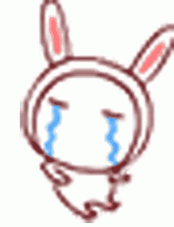 a cartoon rabbit is crying with blue tears coming out of its eyes .