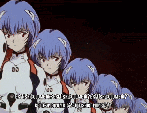 a bunch of anime girls are standing next to each other with the words " british columbia " on the bottom