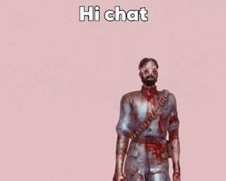 a man with a bandage on his head is standing in front of a pink background with the words hi chat written on it .