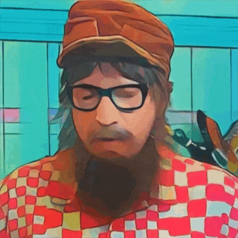 a cartoon drawing of a man with glasses and a beard