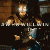 a batman and superman standing next to each other with the words who will win behind them