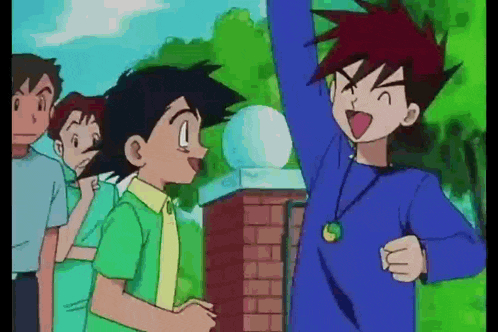 a group of boys are standing next to each other in a cartoon .