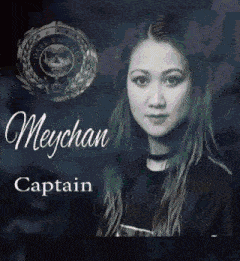 a black and white photo of a woman with the name meychan on it