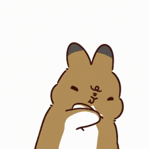 a cartoon drawing of a brown rabbit with a black nose