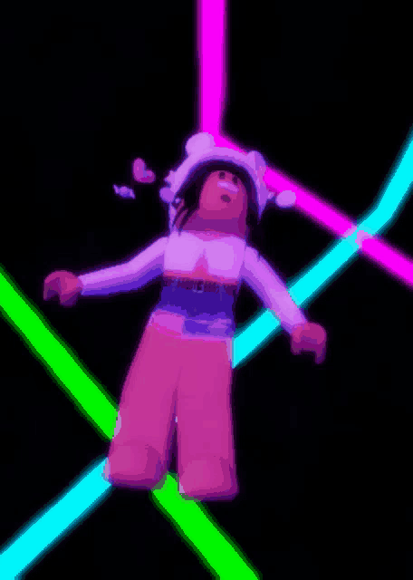 a cartoon character is laying on the ground with neon lines behind her