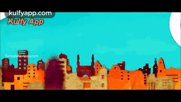 a cartoon of a city with the words kulfy app on the bottom right