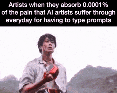 a man is holding a bloody knife in front of a mountain and says artists when they absorb 0.0001% of the pain