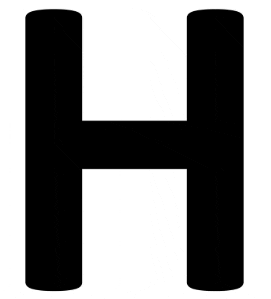 a black and white silhouette of a letter h on a white background .