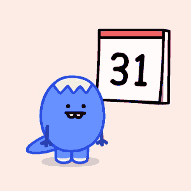 a cartoon character is jumping in the air next to a calendar that says new year