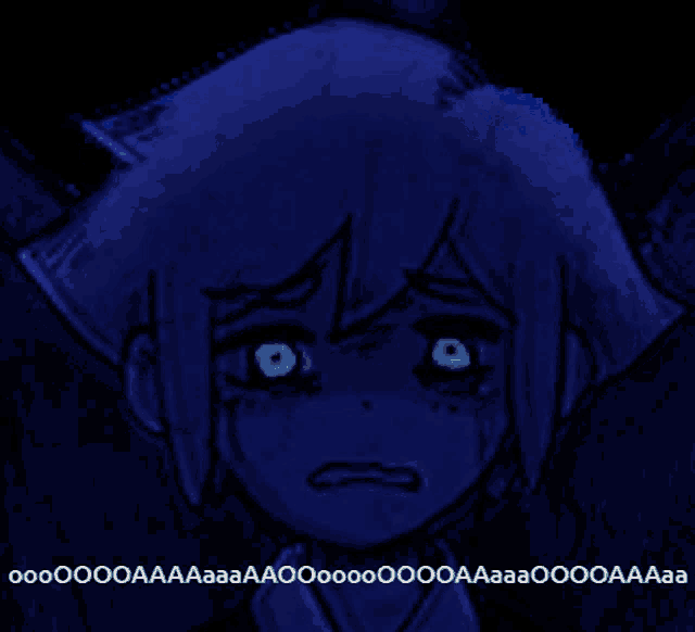 a drawing of a girl with blue eyes and the words oooo aaa aa aa aa aa aa