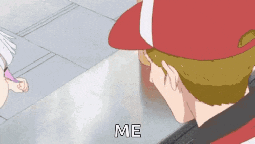a man in a red hat is talking to a girl in a cartoon .