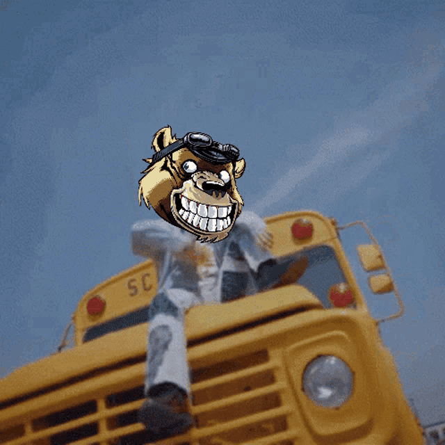 a cartoon of a boy sitting on top of a school bus