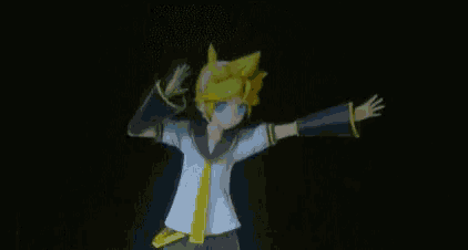 a cartoon character with yellow hair and blue eyes is standing in the dark and saluting .