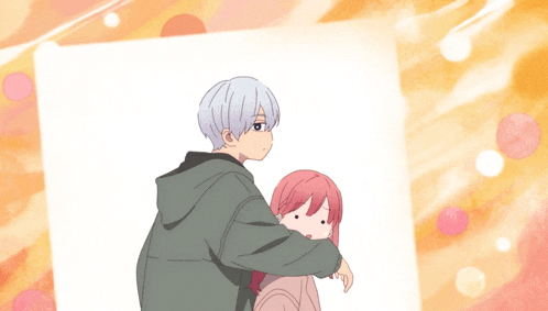 a cartoon of a boy and a girl hugging