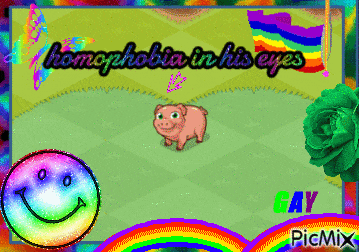 a picture of a pig with the words homophobia in his eyes written on it