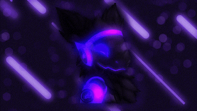 a cartoon character with headphones on is surrounded by glowing purple lights