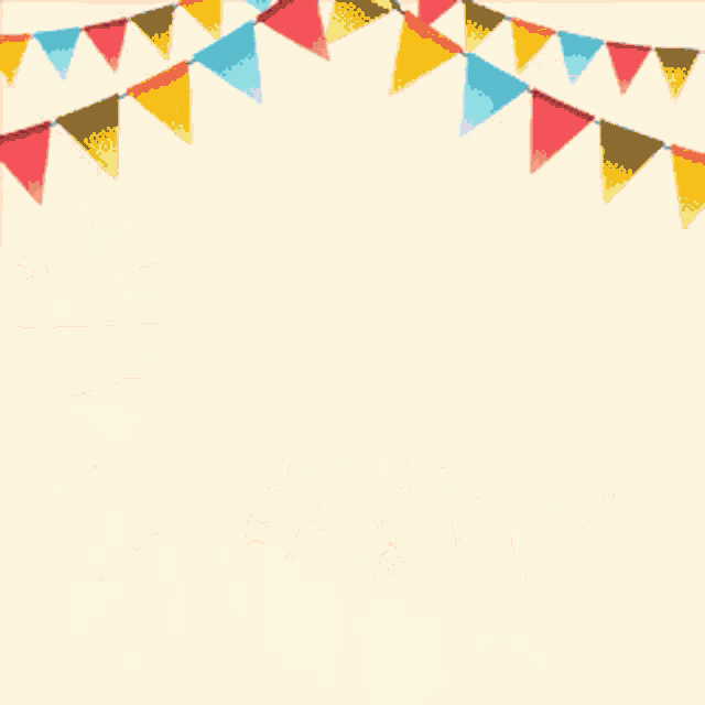 a bunch of colorful balloons and flags on a yellow background