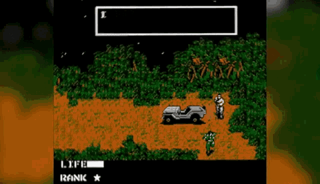 a video game is being played with a jeep and a man standing next to it .