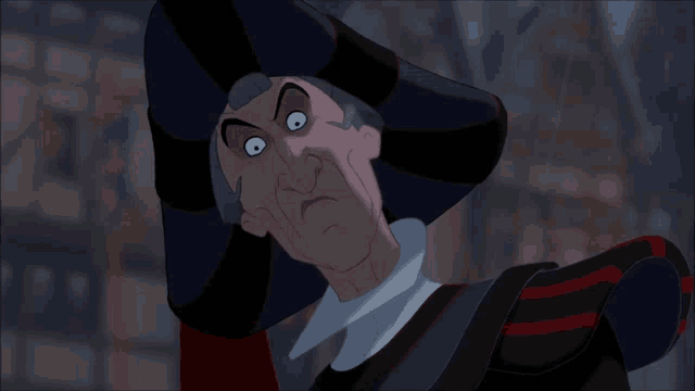 a cartoon of a man wearing a hat with a red ribbon