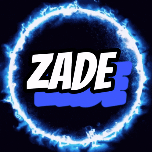 a logo for zade with a blue and white circle