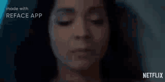 a close up of a woman 's face with her eyes closed and made with reface app .
