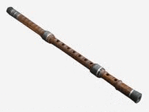 a wooden flute with holes in it and a black handle on a white background .