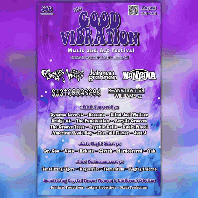 poster for the good vibration music and art festival in august