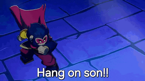 two cartoon characters are standing next to each other with the words hang on son written below them