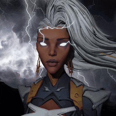 a cartoon drawing of a woman with lightning coming from her eyes