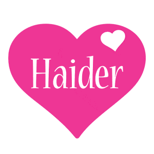 a pink heart with the name haider written inside of it