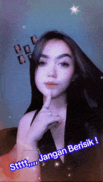 a woman with a ring on her finger and a caption that says ' sttt ' on it