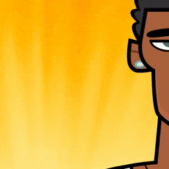 a close up of a cartoon character 's face with an orange background