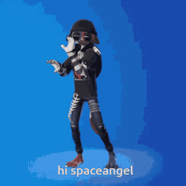 a cartoon character with the name hi spaceangel written on the bottom