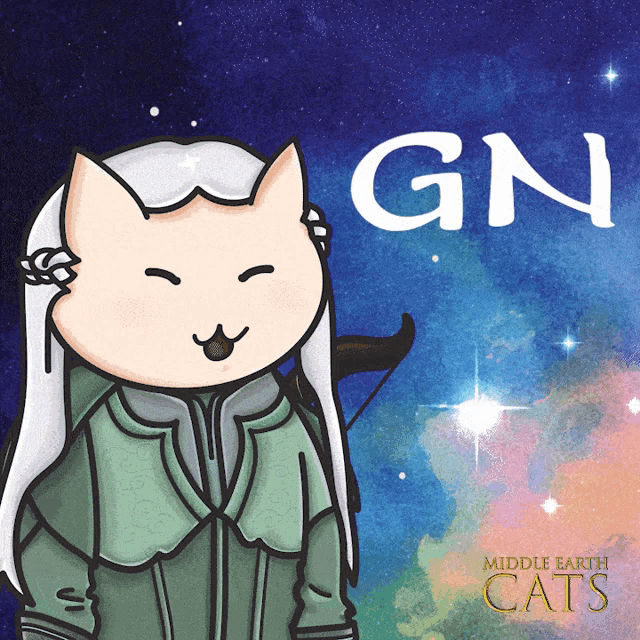 a drawing of a cat with the words middle earth cats on it