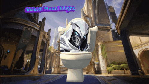 a video game character is on a toilet with the words skinid moon knight above it