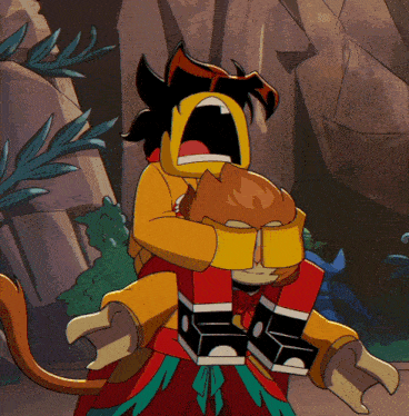 a cartoon of a monkey carrying another monkey on its back