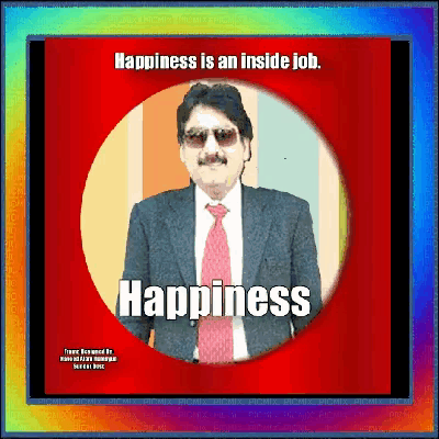 a man in a suit and tie is in a circle with the words happiness on it
