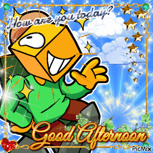 a picture of a cartoon character with the words " how are you today "