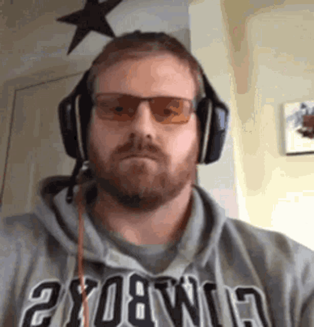 a man with a beard wearing headphones and a hoodie that says 2y08wa