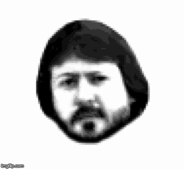 a black and white drawing of a man 's face with a beard .