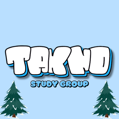a blue background with two christmas trees and the word takno study group