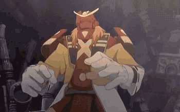 a cartoon character with a x on his chest is holding something in his hands