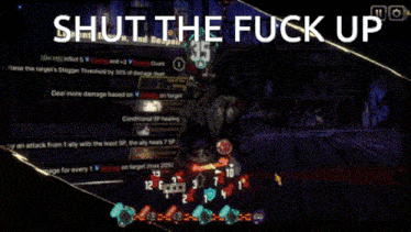 a screenshot of a video game with the words shut the fuck up at the top
