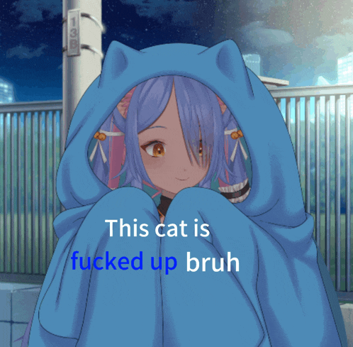 a picture of a girl with cat ears and the words this cat is fucked up bruh