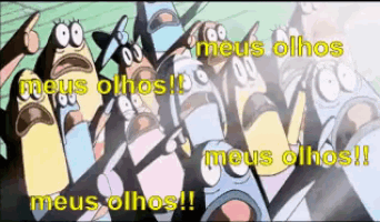 a group of cartoon characters with the words meus olhos written on the bottom