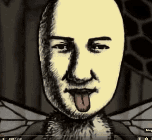 a drawing of a man sticking his tongue out with the time of 3:31 on the bottom